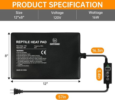 Reptile Heat Pad with Digital Thermostat, Under Tank Terrrarium Heat Mat 24W 8 * 18 Inch, Temperature Controller Heating Pad for Reptile, Turtles, Lizards, Snake, Hermit Crab, Frogs in Saudi Arabia