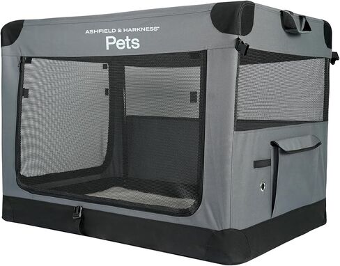 Ashfield & Harkness: Collapsible Soft Dog Crate - 30" - Gray, Sherpa Lined Mat, Durable Mesh Windows, Portable Foldable Pet Kennel, Indoor & Outdoor in Saudi Arabia