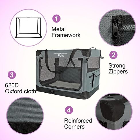 Ashfield & Harkness: Collapsible Soft Dog Crate - 30" - Gray, Sherpa Lined Mat, Durable Mesh Windows, Portable Foldable Pet Kennel, Indoor & Outdoor in Saudi Arabia