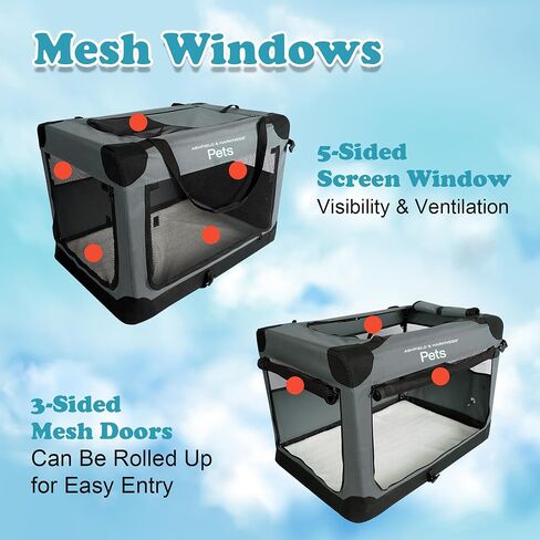 Ashfield & Harkness: Collapsible Soft Dog Crate - 30" - Gray, Sherpa Lined Mat, Durable Mesh Windows, Portable Foldable Pet Kennel, Indoor & Outdoor in Saudi Arabia