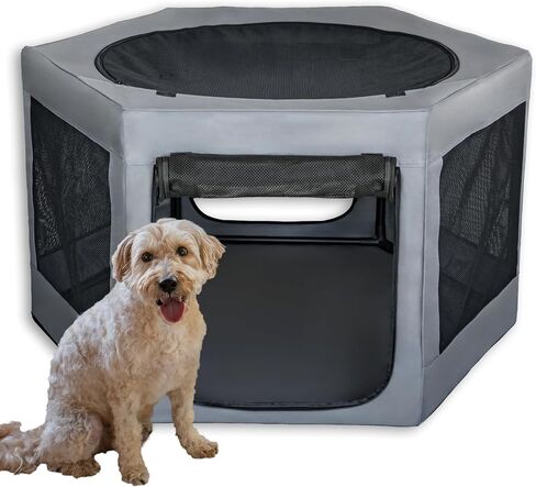 Pet Playpen with Top - Perfect for Puppies & Small Dogs - Indoor and Outdoor Puppy & Dog Play Pen - Features 2 Doors - Easily Portable - with Included Storage Bag in Saudi Arabia