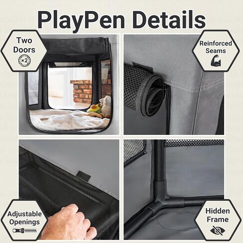 Pet Playpen with Top - Perfect for Puppies & Small Dogs - Indoor and Outdoor Puppy & Dog Play Pen - Features 2 Doors - Easily Portable - with Included Storage Bag in Saudi Arabia