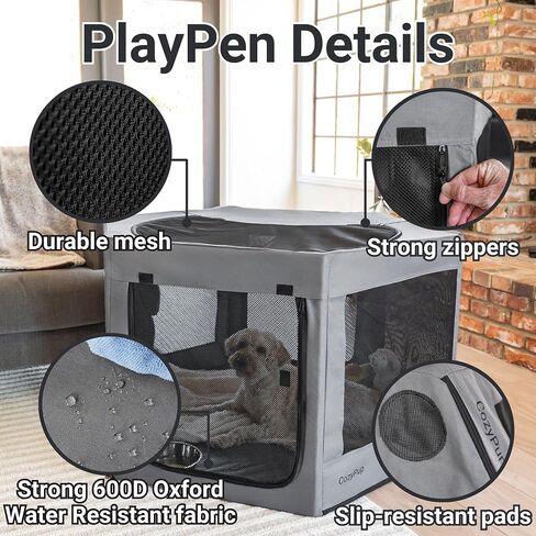 Pet Playpen with Top - Perfect for Puppies & Small Dogs - Indoor and Outdoor Puppy & Dog Play Pen - Features 2 Doors - Easily Portable - with Included Storage Bag in Saudi Arabia