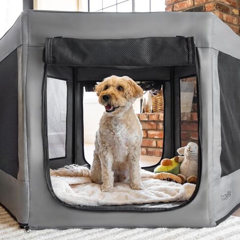 Pet Playpen with Top - Perfect for Puppies & Small Dogs - Indoor and Outdoor Puppy & Dog Play Pen - Features 2 Doors - Easily Portable - with Included Storage Bag in Saudi Arabia