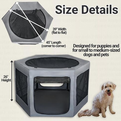 Pet Playpen with Top - Perfect for Puppies & Small Dogs - Indoor and Outdoor Puppy & Dog Play Pen - Features 2 Doors - Easily Portable - with Included Storage Bag in Saudi Arabia