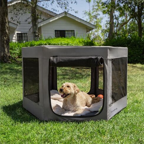 Pet Playpen with Top - Perfect for Puppies & Small Dogs - Indoor and Outdoor Puppy & Dog Play Pen - Features 2 Doors - Easily Portable - with Included Storage Bag in Saudi Arabia