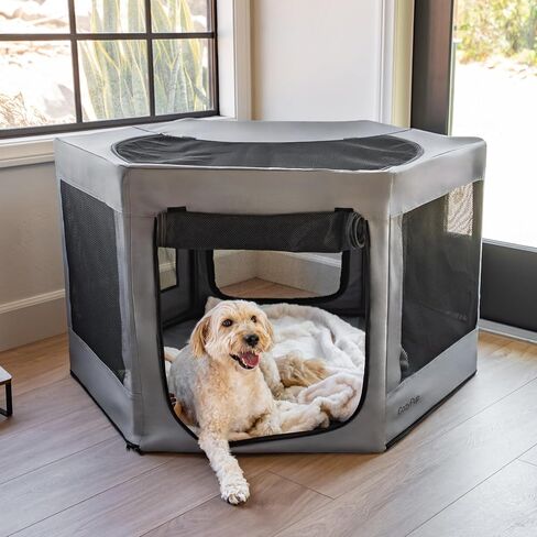 Pet Playpen with Top - Perfect for Puppies & Small Dogs - Indoor and Outdoor Puppy & Dog Play Pen - Features 2 Doors - Easily Portable - with Included Storage Bag in Saudi Arabia