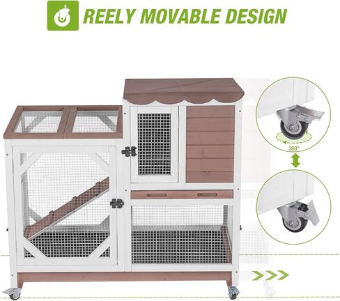 قفص أرنب Gutinneen مكون من طابقين مع منحدر مقاوم للمضغ وصواني مانعة للتسرب - قفص أرنب خشبي داخلي/خارجي 39.3 بوصة مع عجلات للأرانب وخنازير غينيا in Kuwait