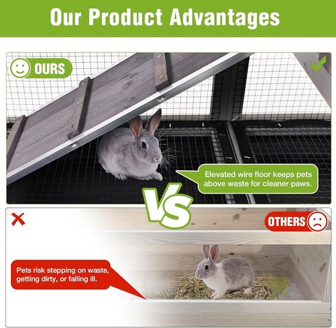 قفص أرنب Gutinneen مكون من طابقين مع منحدر مقاوم للمضغ وصواني مانعة للتسرب - قفص أرنب خشبي داخلي/خارجي 39.3 بوصة مع عجلات للأرانب وخنازير غينيا in Kuwait