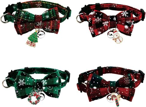 Christmas Cat Collars 4 Pack Bowtie Bell and Snowman Match, Cute Collar for Girl Boy Cats Adjustable for Kitty Kitten Adult Cat,Cat Christmas in Saudi Arabia