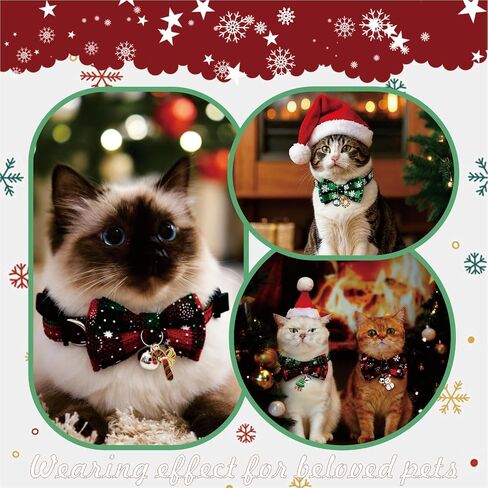 Christmas Cat Collars 4 Pack Bowtie Bell and Snowman Match, Cute Collar for Girl Boy Cats Adjustable for Kitty Kitten Adult Cat,Cat Christmas in Saudi Arabia