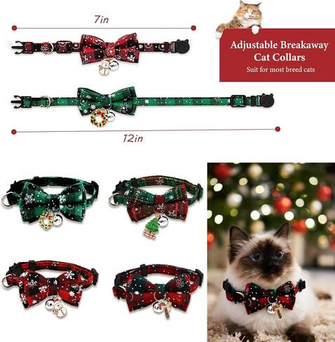 Christmas Cat Collars 4 Pack Bowtie Bell and Snowman Match, Cute Collar for Girl Boy Cats Adjustable for Kitty Kitten Adult Cat,Cat Christmas in Saudi Arabia