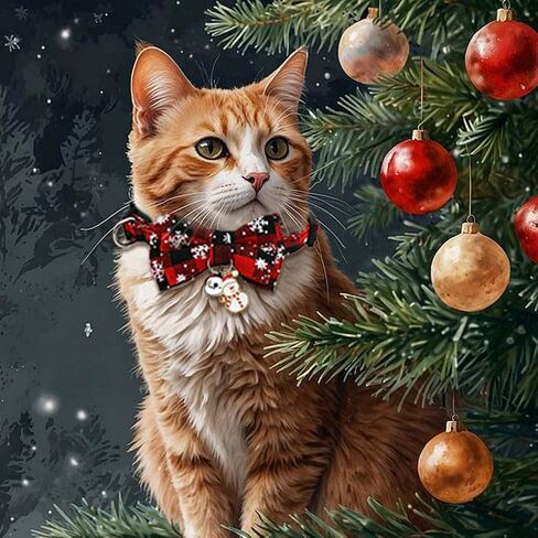 Christmas Cat Collars 4 Pack Bowtie Bell and Snowman Match, Cute Collar for Girl Boy Cats Adjustable for Kitty Kitten Adult Cat,Cat Christmas in Saudi Arabia