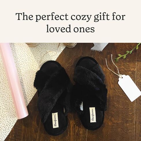 Dearfoams Women's Jessica faux faux fur Cross Band Slide Slipper in Saudi Arabia