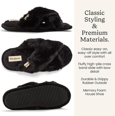 Dearfoams Women's Jessica faux faux fur Cross Band Slide Slipper in Saudi Arabia