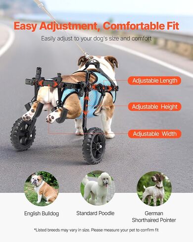 VEVOR Dog Wheelchair for Back Legs, Lightweight 2 Wheels Pet Wheelchair, Height, Width & Length Adjustable, Dog Cart with Shock-Absorbing Wheels, for Injured, Disabled Dogs in Saudi Arabia