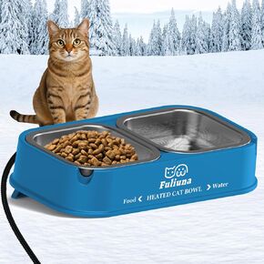 Heated Cat Bowl for Outdoor Cats, Outdoor Heated Pet Bowl with Raised Brackets to Protect Pet's Neck, 56 OZ Heated Water Food Bowls for Kitty Feral Cat, Provide Warm Water and Food in Winter. in Kuwait