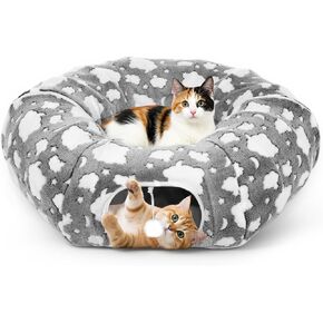 نفق القطط لعيد الميلاد، نفق القطط مع كرتين تفاعليتين، ألعاب قطط عيد الميلاد المزخرفة على شكل قصب حلوى مع قوس، ألعاب قطط محمولة فائقة النعومة للحيوانات الصغيرة، أحمر + أبيض in Kuwait