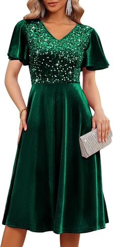 Bridesmay Women's Formal Cocktail Wedding Guest Dress for Women 2025 Short Sleeve Fit and Flare Tea Party Dresses in Saudi Arabia
