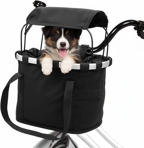 11lbs Dog Bike Basket with Sun Shade Removable Small Pet Cat Dog Carrier Quick Release Bicycle Handlebar Front Basket Detachable Cycling Picnic Bag for Commuting Shopping Camping in Saudi Arabia