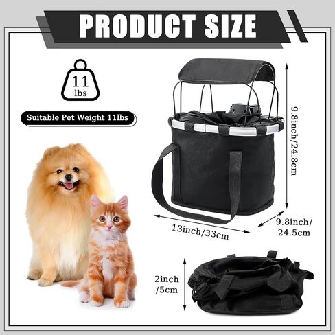 11lbs Dog Bike Basket with Sun Shade Removable Small Pet Cat Dog Carrier Quick Release Bicycle Handlebar Front Basket Detachable Cycling Picnic Bag for Commuting Shopping Camping in Saudi Arabia