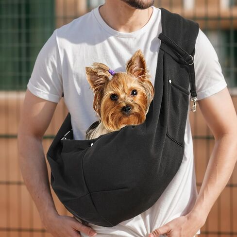 Small Dog Sling Carrier, Puppy Carrier for 3-10 lbs pet, Dog Purse Pouch Satchel, Adjust Travel Hand-Free Safe Bag Suitable for Puppies (Black) in Saudi Arabia