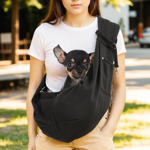 Small Dog Sling Carrier, Puppy Carrier for 3-10 lbs pet, Dog Purse Pouch Satchel, Adjust Travel Hand-Free Safe Bag Suitable for Puppies (Black) in Saudi Arabia