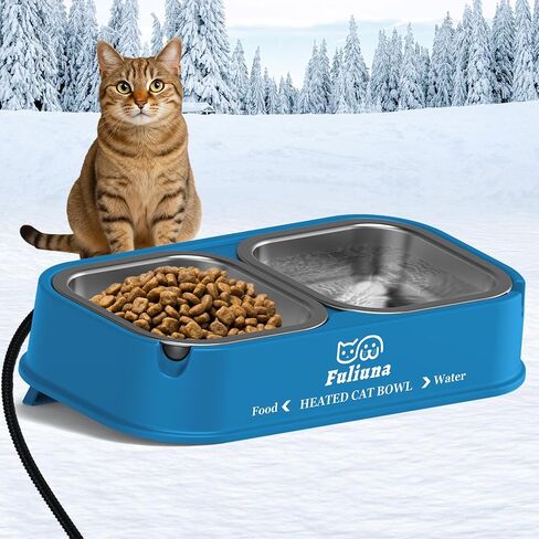 Heated Cat Bowl for Outdoor Cats, Outdoor Heated Pet Bowl with Raised Brackets to Protect Pet's Neck, 56 OZ Heated Water Food Bowls for Kitty Feral Cat, Provide Warm Water and Food in Winter. in Kuwait