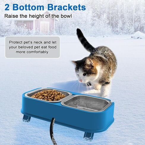 Heated Cat Bowl for Outdoor Cats, Outdoor Heated Pet Bowl with Raised Brackets to Protect Pet's Neck, 56 OZ Heated Water Food Bowls for Kitty Feral Cat, Provide Warm Water and Food in Winter. in Kuwait