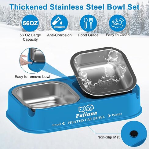 Heated Cat Bowl for Outdoor Cats, Outdoor Heated Pet Bowl with Raised Brackets to Protect Pet's Neck, 56 OZ Heated Water Food Bowls for Kitty Feral Cat, Provide Warm Water and Food in Winter. in Kuwait