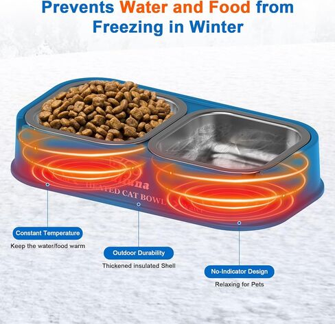 Heated Cat Bowl for Outdoor Cats, Outdoor Heated Pet Bowl with Raised Brackets to Protect Pet's Neck, 56 OZ Heated Water Food Bowls for Kitty Feral Cat, Provide Warm Water and Food in Winter. in Kuwait