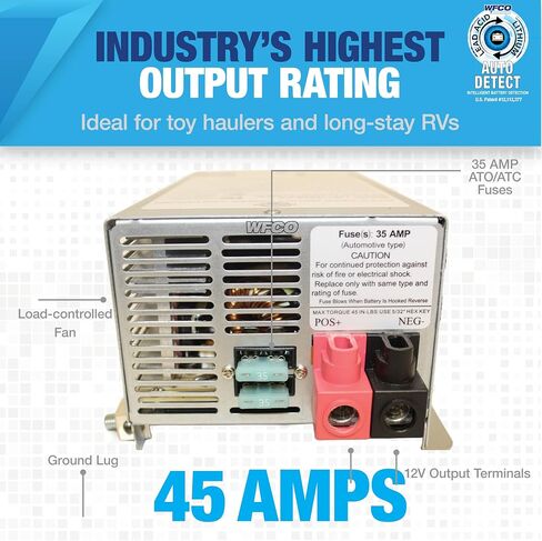 WFCO Arterra WF-9845-AD-CB محول/شاحن - مثبت على سطح السفينة - مخرج تيار مستمر 45 أمبير (سلك طاقة تيار متردد 15 أمبير)، رمادي in Kuwait