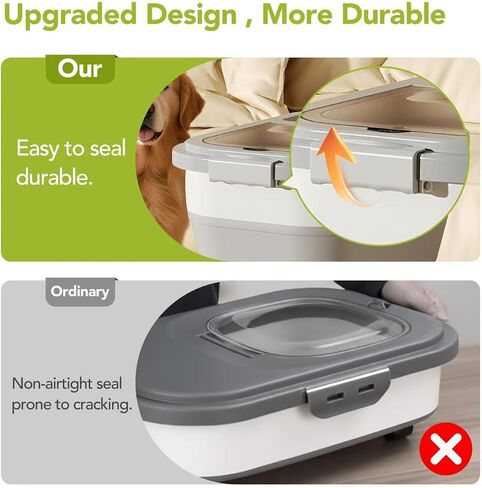 Summark 15 Lbs Dog/Cat Food Storage Container,Collapsible Food Storage Containers with Rolling Wheel Airtight Locking Lid,Pet Food Storage Container with Cup and Scoop,Grey in Kuwait