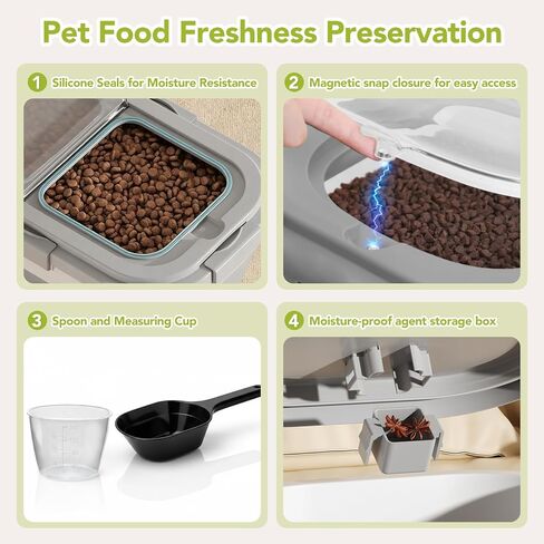 Summark 15 Lbs Dog/Cat Food Storage Container,Collapsible Food Storage Containers with Rolling Wheel Airtight Locking Lid,Pet Food Storage Container with Cup and Scoop,Grey in Kuwait