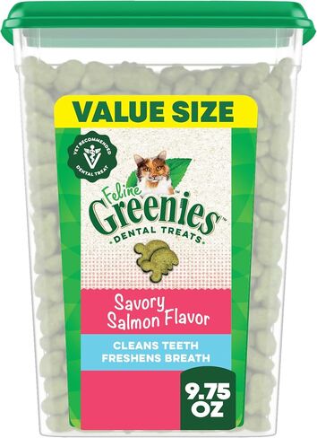 Greenies Feline Veterinarian-Recommended Adult Natural Dental Cat Treats, Savory Salmon Flavor, 9.75 oz. Tub in Kuwait