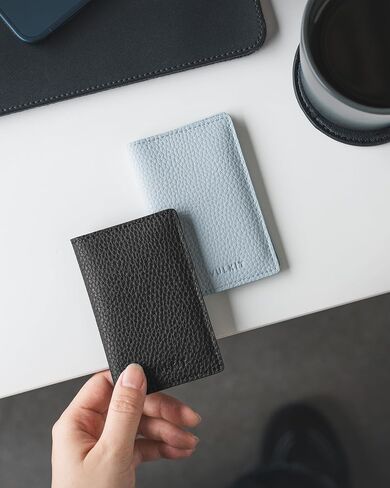 VULKIT Leather Business Card Holder 2 Sided Slim Business Name Card Organizer for Men or Women, Up to hold 20 cards(Vintage Black) in Kuwait