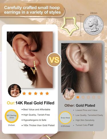 Milacolato 925 Sterling Silver Small Hoop Earrings for Women 18K Gold Plated Geometric Huggie Hoop Earrings Hypoallergenic Triangle Rectangle Heart Star Oval Cute Hoop Earrings for Women Girls in Saudi Arabia
