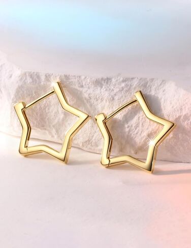 Milacolato 925 Sterling Silver Small Hoop Earrings for Women 18K Gold Plated Geometric Huggie Hoop Earrings Hypoallergenic Triangle Rectangle Heart Star Oval Cute Hoop Earrings for Women Girls in Saudi Arabia
