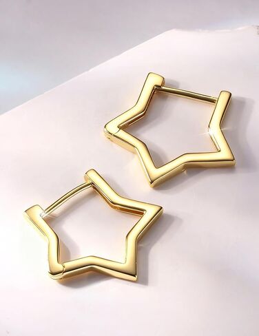 Milacolato 925 Sterling Silver Small Hoop Earrings for Women 18K Gold Plated Geometric Huggie Hoop Earrings Hypoallergenic Triangle Rectangle Heart Star Oval Cute Hoop Earrings for Women Girls in Saudi Arabia