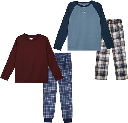 Sleep On It 4 Piece Boys Pajama Sets - Cozy Waffle Knit and Henley Tops with Matching Plaid Sleep Pants in Saudi Arabia