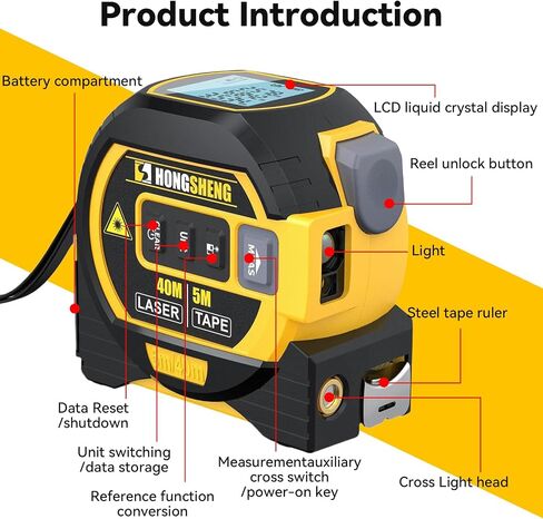 2025 New Almighty Ruler, Tools Tape Measure, 3-in-1 Rangefinder With LED Display, Digital Tape Measure (Yellow 1Pc) in Saudi Arabia
