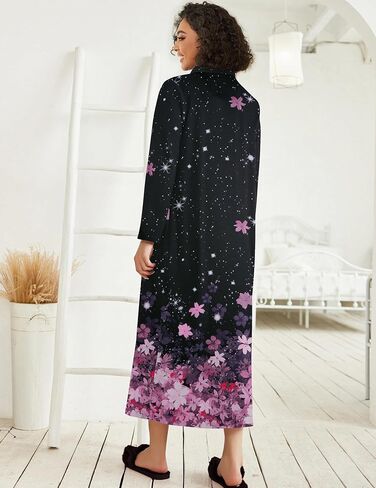 Ekouaer Women Zipper Robe Long Sleeve Loungewear Lightweight Housecoat Full Length Nightgown with Pockets in Kuwait