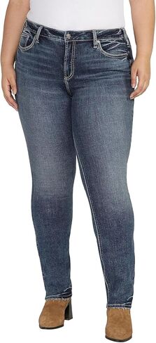 Silver Jeans Co. Women's Suki Mid Rise Curvy Fit Straight Leg Jeans, Dark Wash EDB482, 29W x 31L in Saudi Arabia