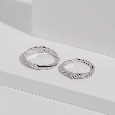 Meissa 2Pcs Couple Rings for Men and Women 925 Sterling Silver Matching Wedding Band Promise Engagement Rings Handmade Bridal Jewelry, Anniversary Gifts, Set of Two Rings in Saudi Arabia