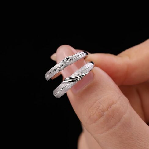 Meissa 2Pcs Couple Rings for Men and Women 925 Sterling Silver Matching Wedding Band Promise Engagement Rings Handmade Bridal Jewelry, Anniversary Gifts, Set of Two Rings in Saudi Arabia