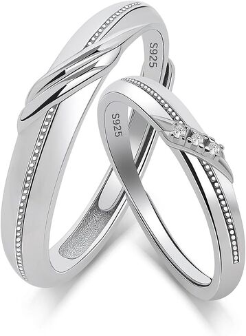 Meissa 2Pcs Couple Rings for Men and Women 925 Sterling Silver Matching Wedding Band Promise Engagement Rings Handmade Bridal Jewelry, Anniversary Gifts, Set of Two Rings in Saudi Arabia