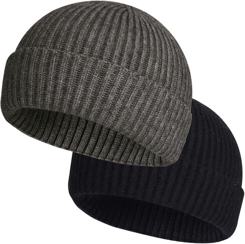 ROYBENS 2 Pack Wool Fisherman Beanies for Men, Knit Short Watch Cap Winter Warm Hats in Saudi Arabia