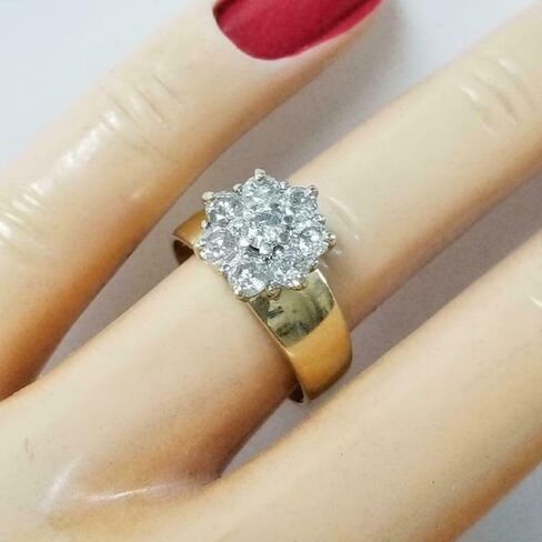 SilverQ 1 قيراط قطع مستديرة الماس العنقودية خاتم الخطوبة للنساء 14K اثنين من لهجة الذهب مطلي الأزهار هالة خاتم الزفاف 925 الفضة الاسترليني اليدوية خمر الذكرى مجوهرات هدية in Saudi Arabia