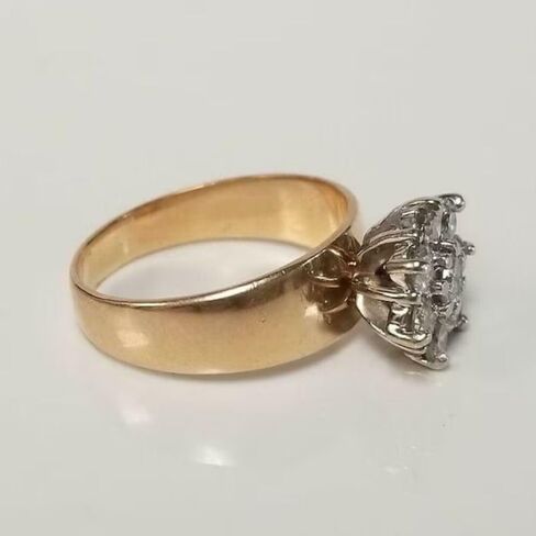 SilverQ 1 قيراط قطع مستديرة الماس العنقودية خاتم الخطوبة للنساء 14K اثنين من لهجة الذهب مطلي الأزهار هالة خاتم الزفاف 925 الفضة الاسترليني اليدوية خمر الذكرى مجوهرات هدية in Saudi Arabia