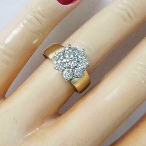 SilverQ 1 قيراط قطع مستديرة الماس العنقودية خاتم الخطوبة للنساء 14K اثنين من لهجة الذهب مطلي الأزهار هالة خاتم الزفاف 925 الفضة الاسترليني اليدوية خمر الذكرى مجوهرات هدية in Saudi Arabia